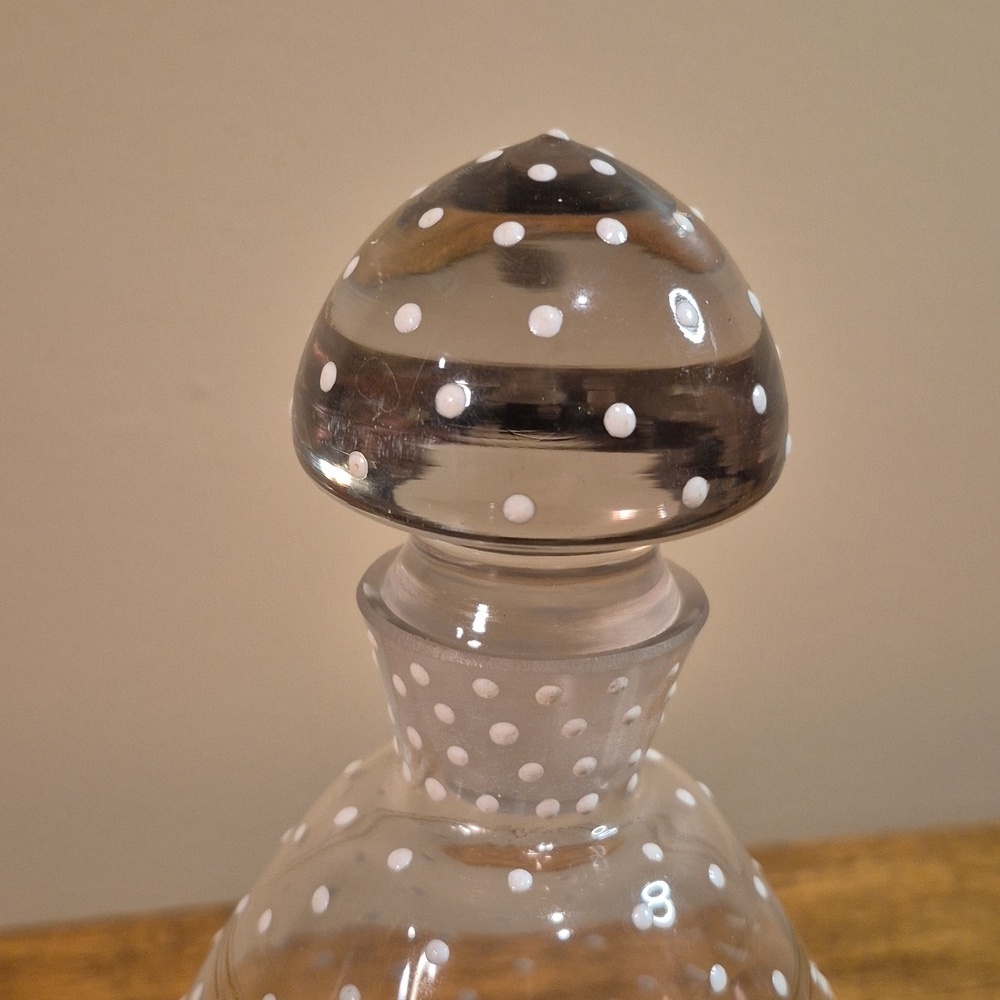 VINTAGE Unique Art Deco Clear Glass Polka Dot Decanter With Matching Stopper - Picture 11 of 16